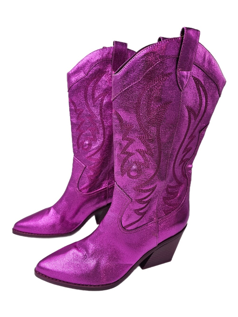 Nine West Keeks Metallic Fuchsia Pink Western Cowboy Boots 9.5M NWOB